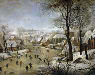 Bruegel the Younger Pieter (Flemish ) Зимний пейзаж с фигуристами и ловушкой для птиц
