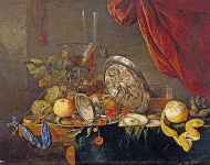 Натюрморт с ветчиной, омаром и фруктами