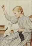 Сидящая девушка с котом