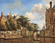 Ван дер Хейден Ян - Amsterdam City View with Houses on the Herengracht and the old Haarlemmersluis