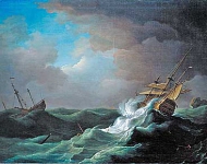Peter Monamy - Ships in distress in a storm