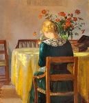 Интерьер с дочерью художницы Хельгой за шитьём