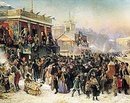 Народное гулянье во время масленицы на Адмиралтейской площади в Петербурге