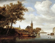 Ruysdael Salomon Jacobsz van - Вид на реку с рыбацкими лодками в деревне