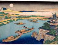 Лодки на реке Ёдо в лунном светех