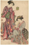 Женщина с клеткой со светлячками и женщина, играющая на сякухати