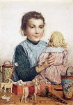 Girl with doll and toys