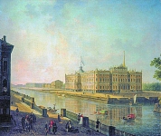 Вид на Михайловский замок в Петербурге со стороны Фонтанки