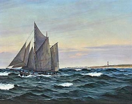 Emanuel Aage Petersen - Sailing ship at sea off the Hirtshals Lighthouse