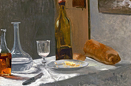 Натюрморта с бутылкой, графином, хлебом и вином