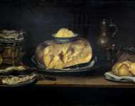 Adriaenssen Alexander (Flemish ) Натюрморт с сыром колбасой рыбой и хлебом
