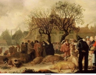 Beest, Sybrand van - Свиной рынок, 1638, 44 cm x 68 cm, Дерево, масло