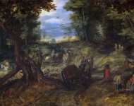 Bruegel the Elder Jan (Flemish ) Лесная дорога с повозками и всадниками