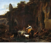 Berchem, Nicolaes Pietersz - Пастухи около римских руин, 1661, 63,5 cm x 76,5 cm, Холст, масло