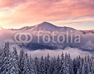 Зимний горный пейзаж в закатное время