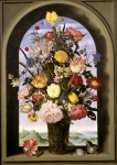 Bosschaert de Oude, Ambrosius - Ваза с цветами в окне, ок. 1618, 64 cm x 46 cm, Дерево, масло