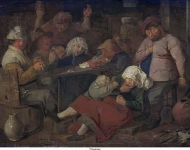 Brouwer, Adriaen - Таверна с пьяными крестьянами, ок. 1625-26, 19,5 cm x 26,5 cm, Дерево, масло