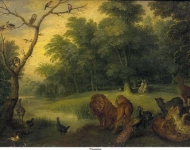 Brueghel de Oude, Jan (мастерская) - Рай. Грехопадение Адама и Евы, ок. 1615, 12,7 cm x 19,6 cm, Медь, масло