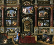 Coques, Gonzales (и другие художники) - Интерьер с фигурами среди картин, ок. 1660-70, 176 cm x 210,5 cm, Холст, масло