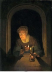 Dou, Gerrit - Девушка с лампой, ок. 1660-70, 19 cm x 14 cm, Дерево, масло