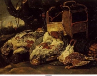 Fijt, Jan - Натюрморт с мертвыми птицами, клеткой и сетью, ок. 1640-60, 48,8 cm x 81,5 cm, Холст, масло