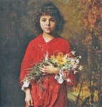Портрет девочки с букетом цветов