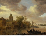 Goyen, Jan van - Вид на реку с церковью и крестьянским домом, 1653, 27,5 cm x 42 cm, Дерево, масло
