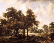 Hobbema, Meindert - Лесной пейзаж с крестьянскими домами, ок. 1665, 88 cm x 120,7 cm, Холст, масло