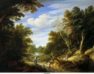 Keirincx, Alexander - Лесной пейзаж с нимфами, ок. 1625-32, 64 cm x 92 cm, Дерево, масло