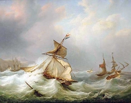Martinus Schouman - Nederlandse en Britse schepen gevangen in ruwe zee