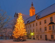 DE DE Weihnachtsbaum vor dem Landratsamt in Freising Stadtteil Neustift Bayern Deutschland