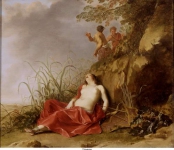 Lisse, Dirck van der - Спящая нимфа охоты, ок. 1642, 44 cm x 51,8 cm, Дерево, масло