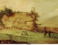 Mancadan, Jacob Sibrandi - Итальянский пейзаж с руинами, ок. 1640-80, 30,5 cm x 50 cm, Дерево, масло