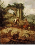 Mancadan, Jacob Sibrandi - Пейзаж с пастухом и пастушкой, ок. 1640-80, 34,8 cm x 27,7 cm, Дерево, масло