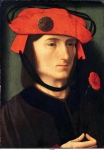 Meester van het Brandon portret - Портрет мужчины с медалью Самсона на фуражке, ок. 1515, 33,8 cm x 24,4 cm, Дерево, масло