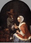 Mieris de Oude, Frans van - Мужчина и женщина с двумя собаками (Поддразнивание), 1660, 27,5 cm x 20 cm, Дерево, масло