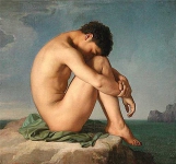  Этюд обнаженного юноши сидящего на берегу моря