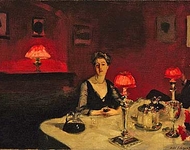 A dinnet table at night