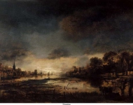 - Пейзаж в лунном свете, ок. 1650-55, 44,8 cm x 63 cm, Дерево, масло