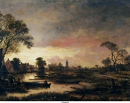 Neer, Aert van der - Пейзаж на закате, ок. 1640-50, 44,8 cm x 63 cm, Дерево, масло