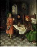 Noordnederlandse school (Mostaert, Jan  или Haarlem, Jacob Jansz van) - Иосиф объясняет сны пекаря и виночерпия, ок. 1500, 31,1 cm x 24,5 cm, Дерево, масло