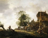 Ostade, Isaac van - Путешественники у гостиницы, 1645, 75 cm x 109 cm, Дерево, масло