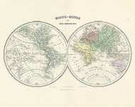 Карта мира в виде полушарий, конец 19 в.