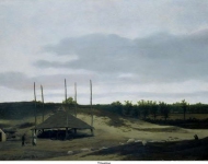 Post, Pieter - Дюнный пейзаж с навесом для сена, 1633, 53,3 cm x 79,5 cm, Дерево, масло