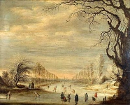 Зимний пейзаж с конькобежцами