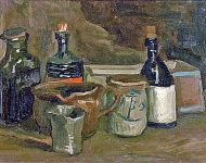 Натюрморт с бутылками и глиняной посудой