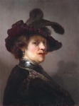 Rembrandt - Портрет мужчины в шляпе с плюмажем, ок. 1635-40, 62,5 cm x 47 cm, Дерево, масло
