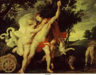 Rubens, Peter Paul (мастерская) - Венера пытается удержать Адониса от охоты, ок. 1611-15, 59 cm x 81 cm, Дерево, масло