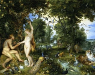 Rubens, Peter Paul , Brueghel de Oude, Jan - Эдемский сад с грехопадением Адама и Евы, ок. 1615, 74,3 cm x 114,7 cm, Дерево, масло