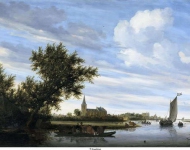 Ruysdael, Salomon van - Речной пейзаж с церковью и паромом, 1649, 75 cm x 106,5 cm, Дерево, масло